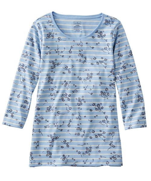 tシャツ ピマ・コットン・シェイプ・ジュエルネック・ティ、7分丈袖　プリント 米国フィット・レギュラー レディース
