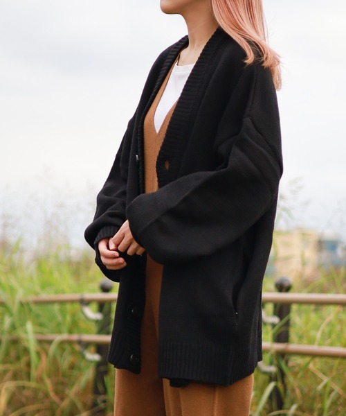 L.G.B. ブラック カーディガン 長袖 B.I.D. カーディガン 「5ゲージ オーバーサイズカーディガン