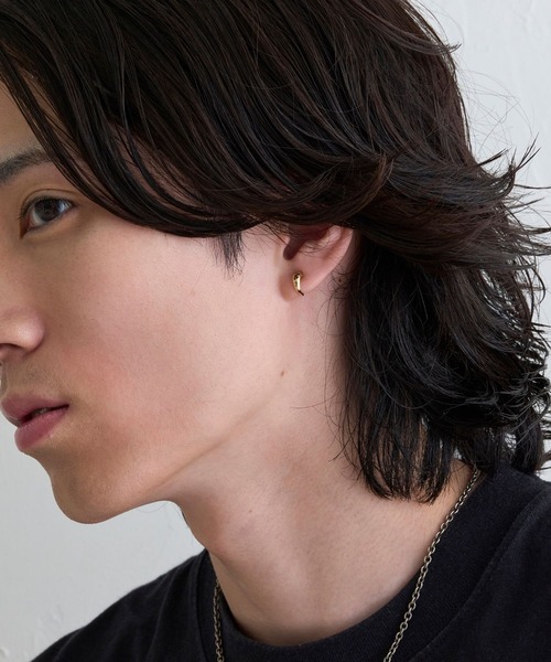 アレルギー対応 ピアス 「K10」クレセントフープピアス/ユニセックス「動画あり」 レディース メンズの画像