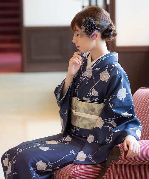 KIMONOMACHI 着物 レディース 洗える着物2点セット 袷着物+京袋帯 M/L 