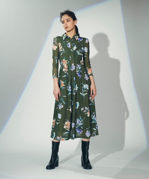 23AW♡グレースコンチネンタル チュールプリントシャツワンピース 36 23AW♡グレースコンチネンタル チュールプリントシャツワンピース 36