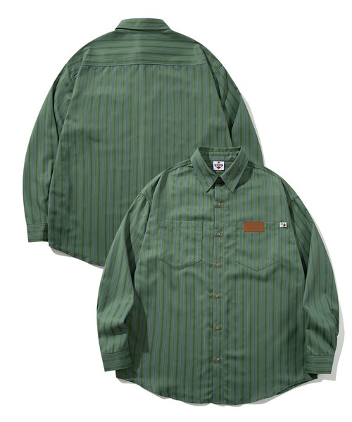 シャツ HOOK -original- 古着風ストライプ総柄ビッグシャツ メンズ