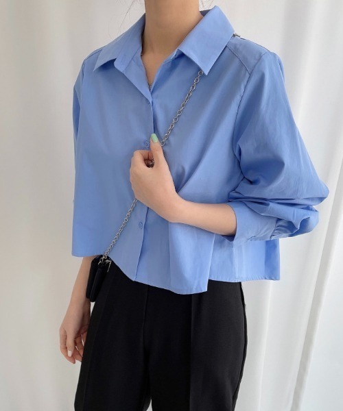 GEMEDA ブラウス シャツ バックプリーツショートシャツブラウス