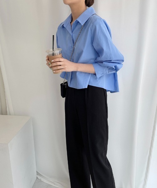GEMEDA ブラウス シャツ バックプリーツショートシャツブラウス