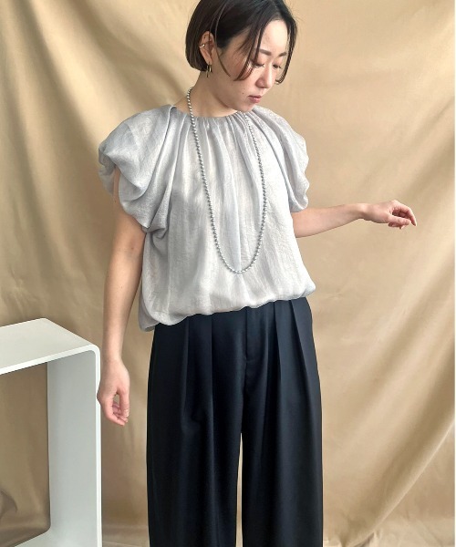 LHELBIE ブラウス シャツ タックバルーンブラウス レディース