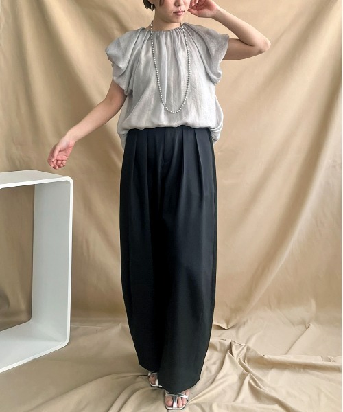 ブラウス シャツ ventblanc:ヘリンボン裏起毛袖タックブラウス レディース シャツ ブラウス ventblanc:ヘリンボン裏起毛袖タックブラウス