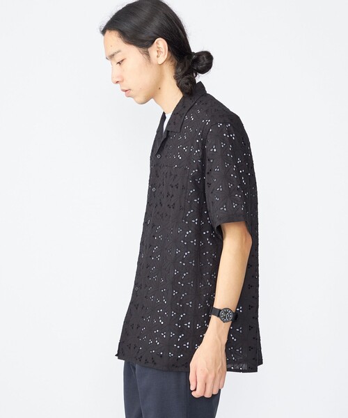 MEER. オープンカラーショートシャツ SHIPS シャツ BENCH MARKING SHIRT: フラワーレース オープン