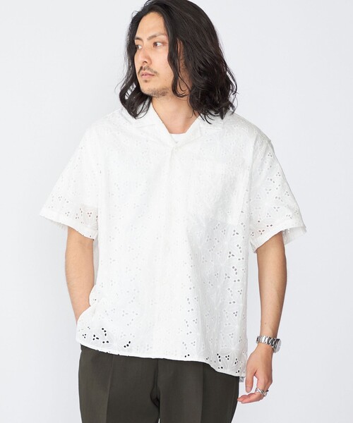 SHIPS シャツ BENCH MARKING SHIRT: フラワーレース オープン