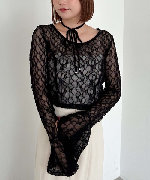 新品タグ✨MACHATT lace long Tshirt 花柄レース 黒 archives（アルシーヴ） tシャツ 「入荷禁止」ラメカットレース
