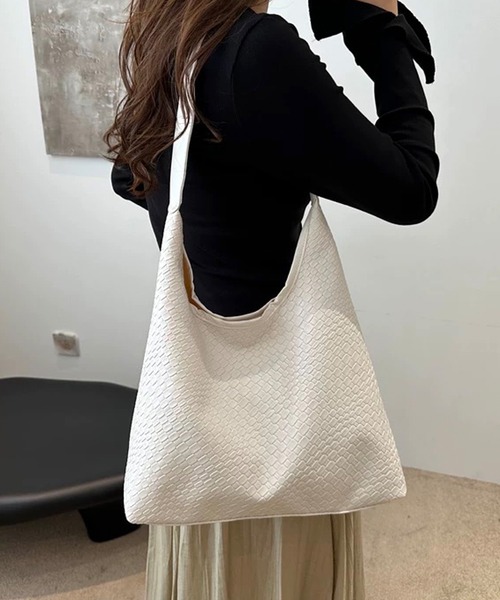 shopnikoniko トートバッグ 編み込み風 PUレザー トライアングル