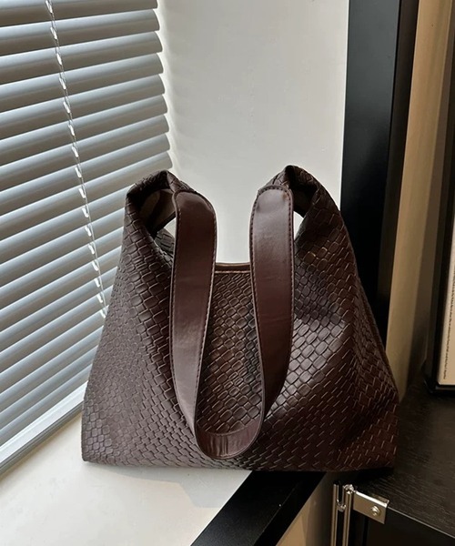 shopnikoniko トートバッグ 編み込み風 PUレザー トライアングル