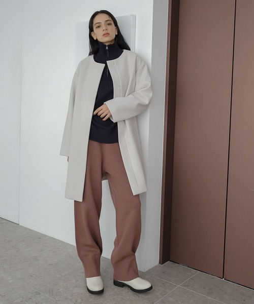 「LAKOLE」 ノーカラーコート MEDIUM ブラック レディース_画像8