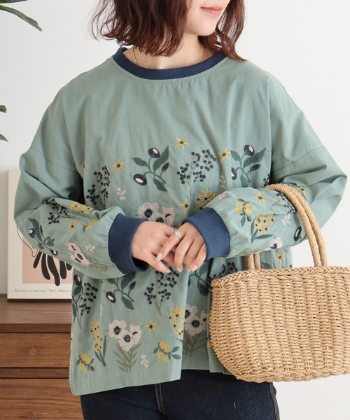 Emago（イマゴ） スマホショルダー ブラウス シャツ 花刺繍ブラウス 