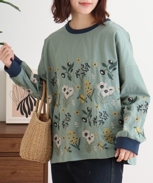 Emago ブラウス シャツ EMAGO 花刺繍ブラウス レディース
