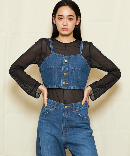 キャミソール Lee/リー デニムビスチェ「カーヴデニムパンツセットアップ可能」 Lee キャミソール Lee/リー デニムビスチェ「カーヴデニムパンツ