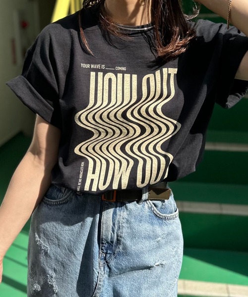 mi via loca tシャツ 半袖 「GILDAN」ウェーブ柄 HOW OUTロゴT 「PT NO