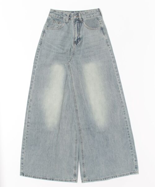 tシャツ washed wide flare denim pants /ウォッシュ加工 ハイウエスト ワイド フレア デニム パンツ レディース