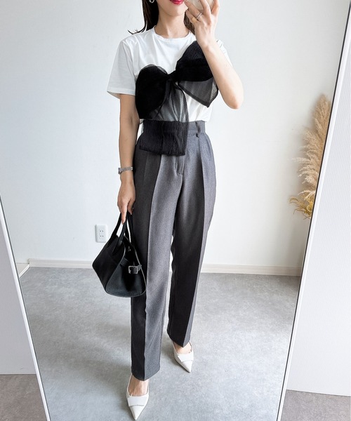 PATOU リボン付き 半袖 Tシャツ ブラック S Patou | オーガニック