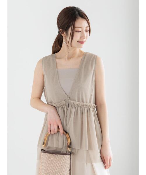 新品未使用品⭐︎ cheek 半袖チュールトップス Te chichi ブラウス シャツ チュールティアードギャザーマルチ
