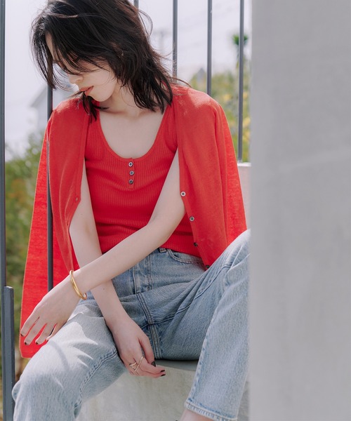 アニュアンス anuans Italy Linenヘンリーネックニットタンク （ORANGE） アニュアンス anuans Italy Linenヘンリーネックニットタンク