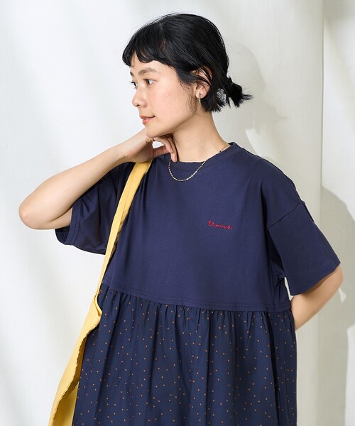 ピヌエ シャツスリーブワンピース 切り替え ドッキングワンピース ピヌエ シャツスリーブワンピース 切り替え ドッキングワンピース