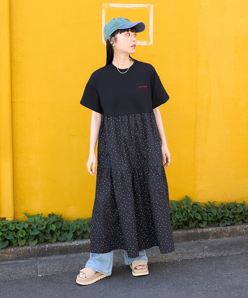 新品★ETRO■ドッキングワンピース 切り替えワンピース ロングワンピース 半袖 レディース 切り替えワンピース