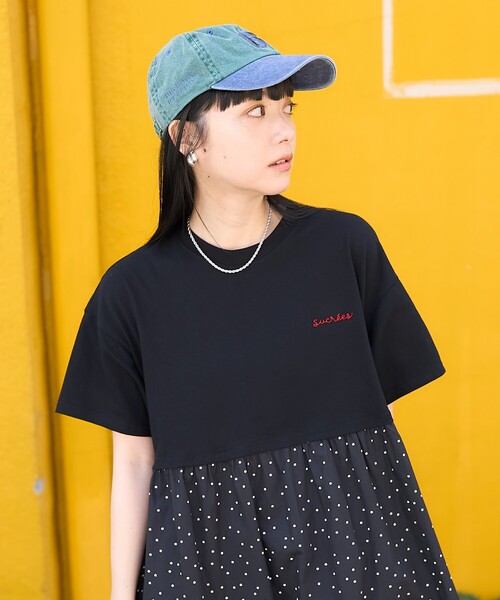 ピヌエ シャツスリーブワンピース 切り替え ドッキングワンピース Re:EDIT レディース ワンピース ワンピ ロング丈ドッキング