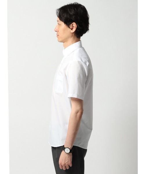 アイボリー 半袖 ボタン付きシャツ サラっとTシャツのような着心地！ 形態安定・吸汗速乾