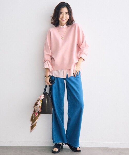 ジーンズ デニム デニムパンツ ウスカルデニムワイドストレート パンツ レディースの画像