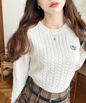 ニット セーター 刺繍入りケーブルショート丈ニ...の詳細画像1