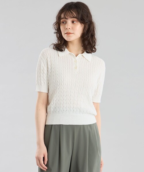 ポロシャツ ポロ GREY LABEL ハイベージケーブルニットポロ レディース