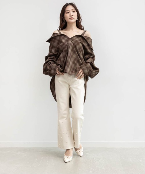 RANDA（ランダ） パンツ ハイウエストパールフレアデニム レディース