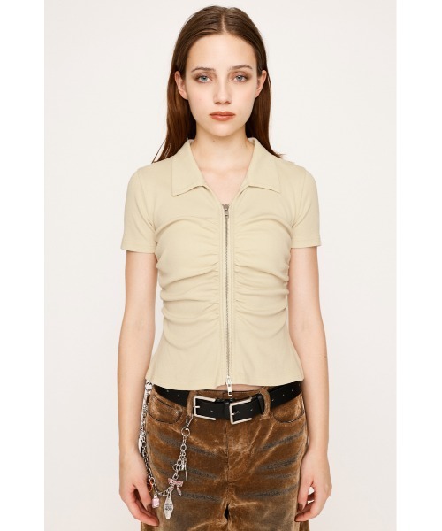 tシャツ FRONT ZIP GATHER TOPS フロントジップ ギャザー トップス 半袖 秋服 夏服 レディース SLY tシャツ FRONT ZIP GATHER TOPS フロントジップ ギャザー