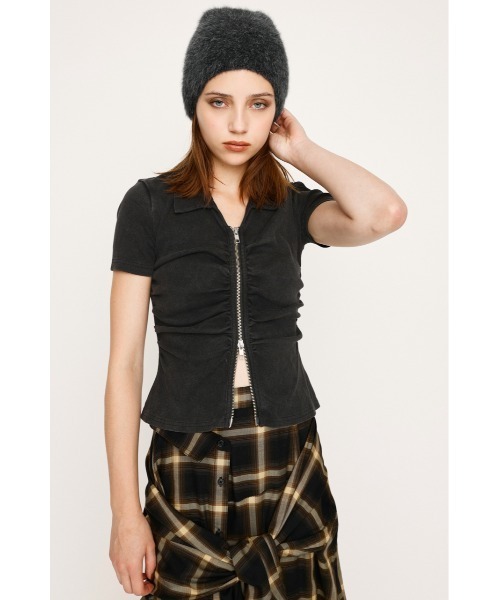 SLY tシャツ FRONT ZIP GATHER TOPS フロントジップ ギャザー