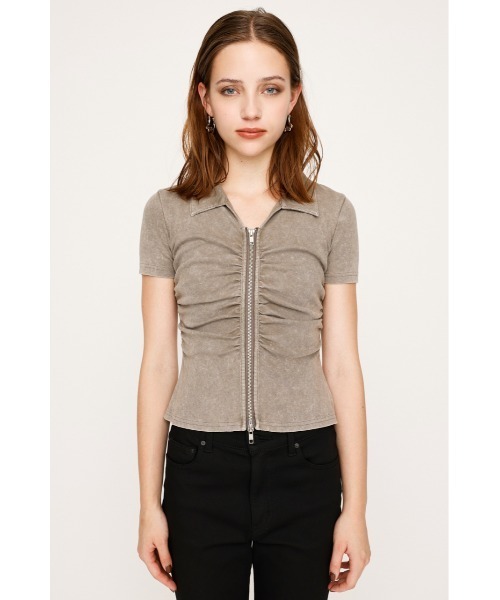 tシャツ FRONT ZIP GATHER TOPS フロントジップ ギャザー トップス 半袖 秋服 夏服 レディース SLY tシャツ FRONT ZIP GATHER TOPS フロントジップ ギャザー