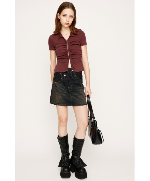 tシャツ FRONT ZIP GATHER TOPS フロントジップ ギャザー トップス 半袖 秋服 夏服 レディース SLY tシャツ FRONT ZIP GATHER TOPS フロントジップ ギャザー