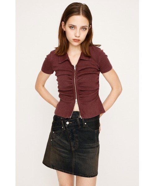 tシャツ FRONT ZIP GATHER TOPS フロントジップ ギャザー トップス 半袖 秋服 夏服 レディース SLY tシャツ FRONT ZIP GATHER TOPS フロントジップ ギャザー