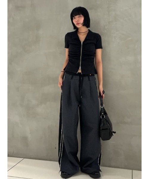 SLY tシャツ FRONT ZIP GATHER TOPS フロントジップ ギャザー