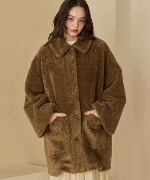 ジャケット・アウター ollun boa suede combination coat mocha OLUN コート アウター loose 2way boa coat/ルーズ2wayボアコート