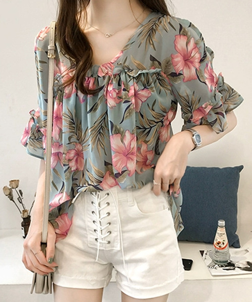 「Amulet」 半袖ブラウス L ホワイト レディース_画像3