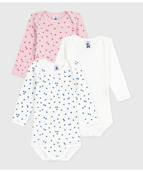 PETIT BATEAU（プチバトー） ベビー服 ロンパース 長袖ボディ3枚組 