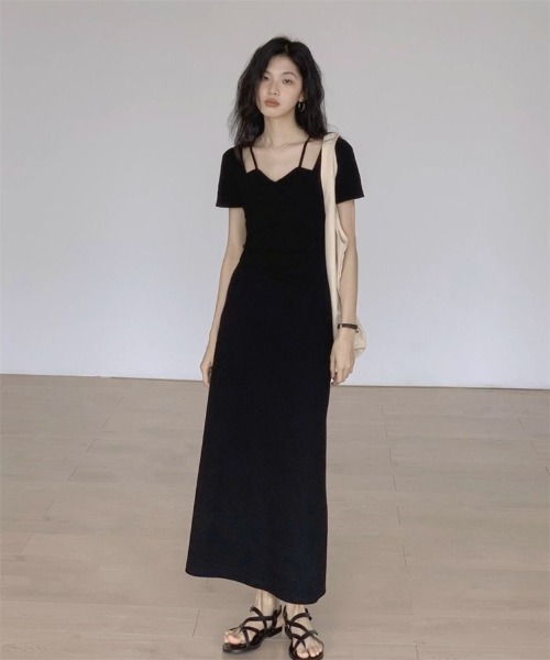 「おしゃれスタ」 半袖ワンピース S ブラック レディース_画像4