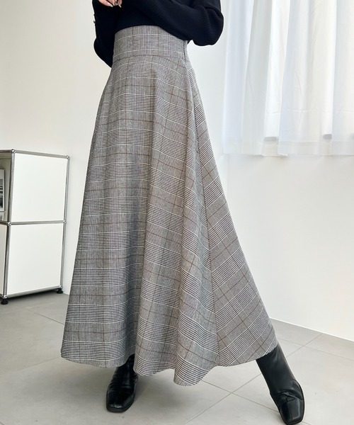moment+ スカート ハイウエストボリュームフレアグレンチェック
