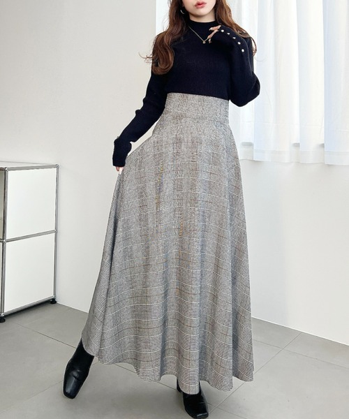 moment+ スカート ハイウエストボリュームフレアグレンチェック