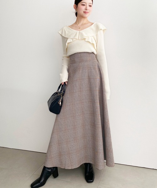 moment+ スカート ハイウエストボリュームフレアグレンチェック