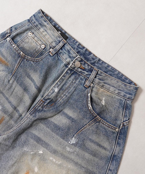 ジーンズ ダメージペイント バレルレッグジーンズ / Damage Paint