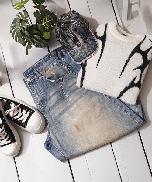 Damaged Barrel Leg Jeans ダメージバレルレッグジーンズ STUDIOUS/ステュディオス】Damaged Barrel Leg Jeans/ダメージバレル