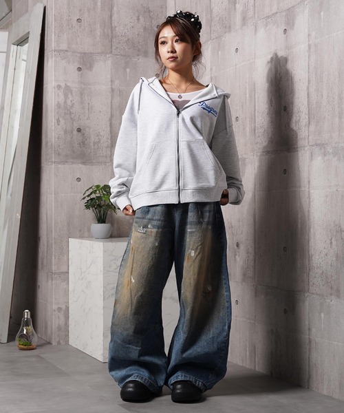 Damaged Barrel Leg Jeans ダメージバレルレッグジーンズ ジーンズ ダメージペイント バレルレッグジーンズ / Damage Paint