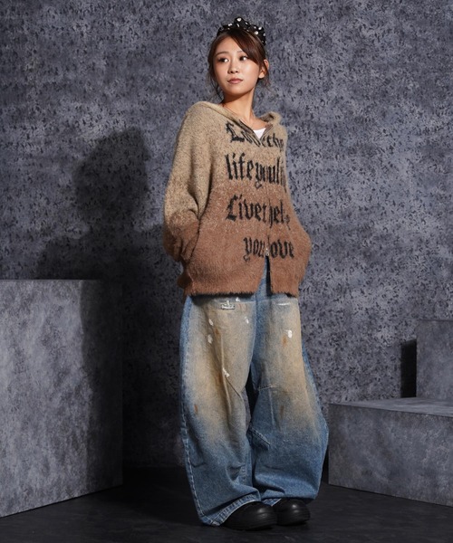 ジーンズ ダメージペイント バレルレッグジーンズ / Damage Paint