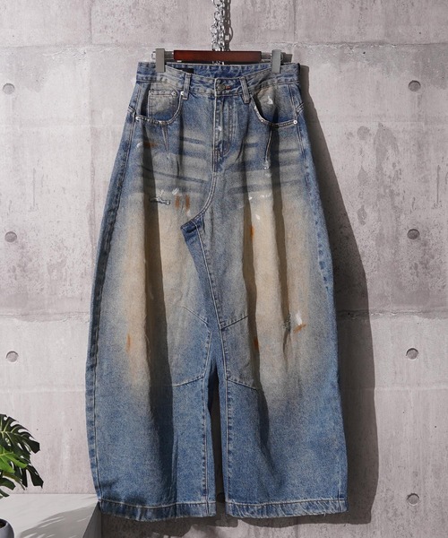 ジーンズ ダメージペイント バレルレッグジーンズ / Damage Paint